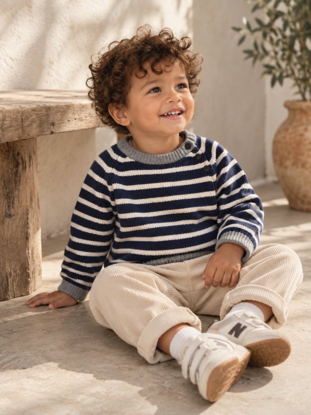 H&M LOGG Toddler Boys Navy White Striped Knit Sweater 1.5-2Y Nautical Preppy
